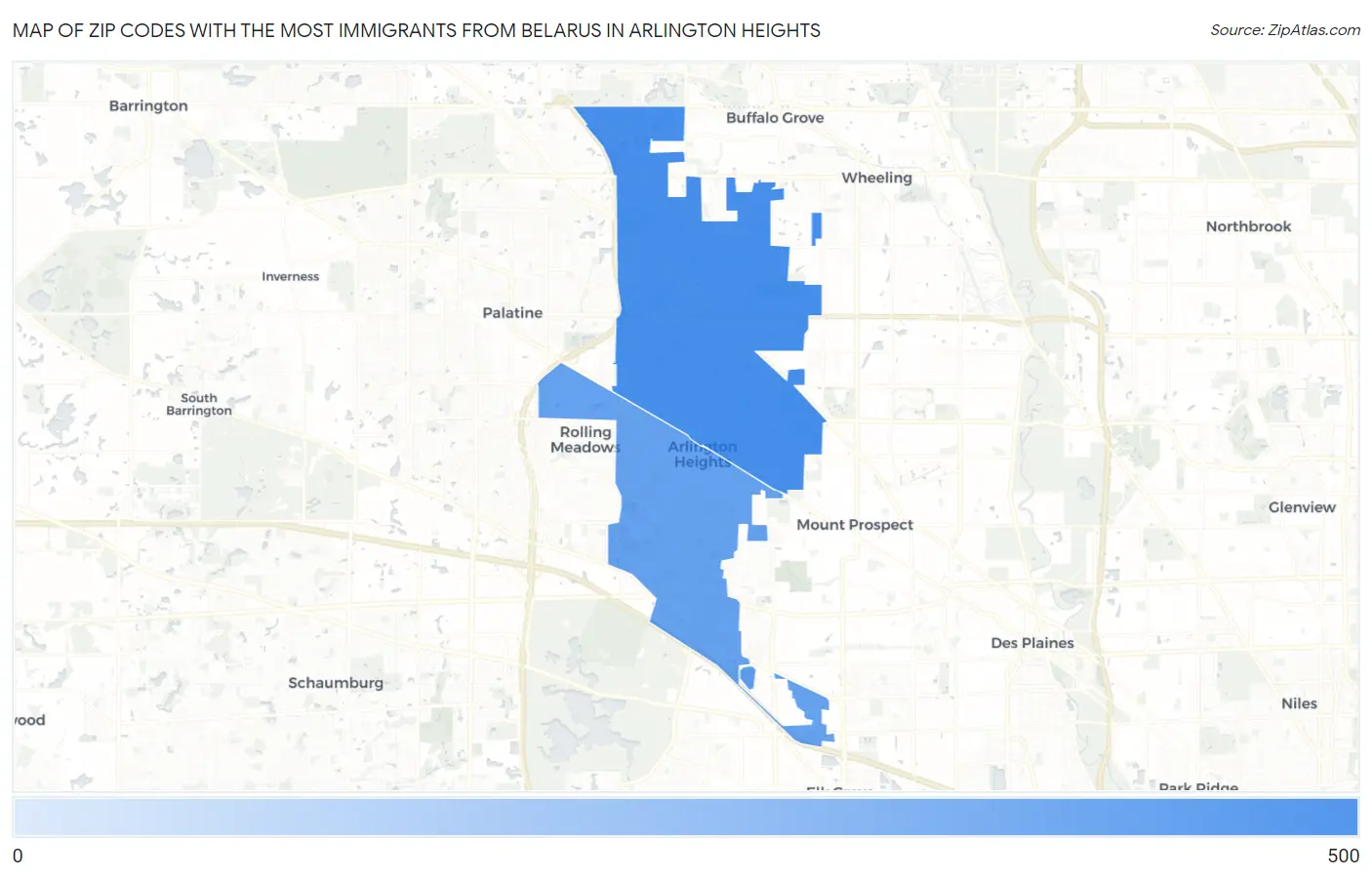 Zip Codes with the Most Immigrants from Belarus in Arlington Heights Map