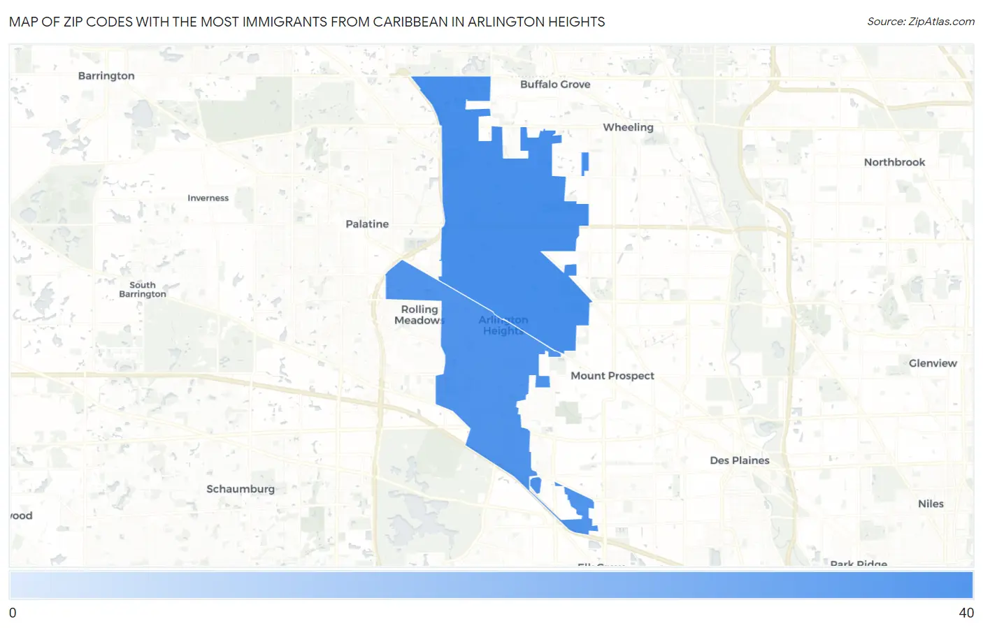 Zip Codes with the Most Immigrants from Caribbean in Arlington Heights Map