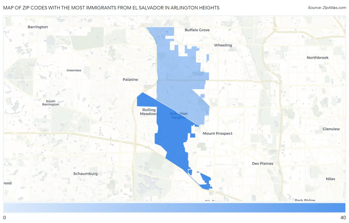 Zip Codes with the Most Immigrants from El Salvador in Arlington Heights Map