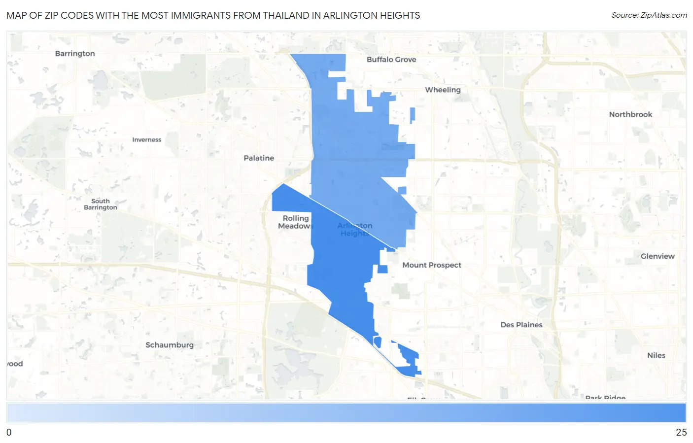 Zip Codes with the Most Immigrants from Thailand in Arlington Heights Map