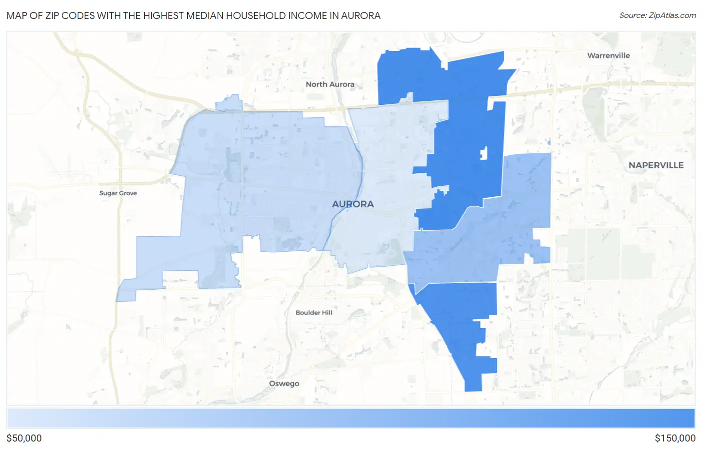 Zip Codes with the Highest Median Household Income in Aurora Map