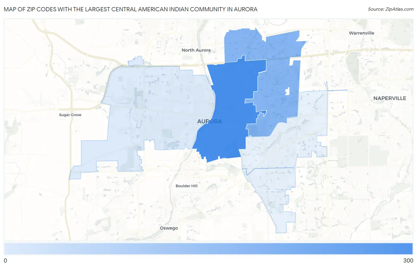 Zip Codes with the Largest Central American Indian Community in Aurora Map