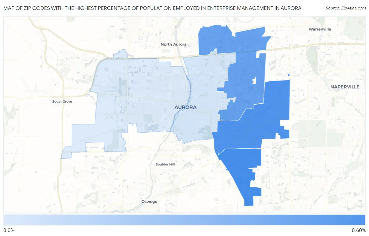 Zip Codes with the Highest Percentage of Population Employed in Enterprise Management in Aurora Map