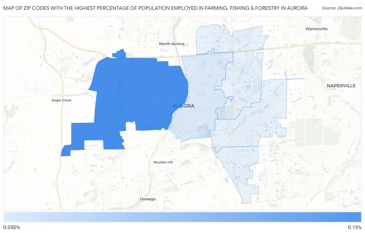 Zip Codes with the Highest Percentage of Population Employed in Farming, Fishing & Forestry in Aurora Map