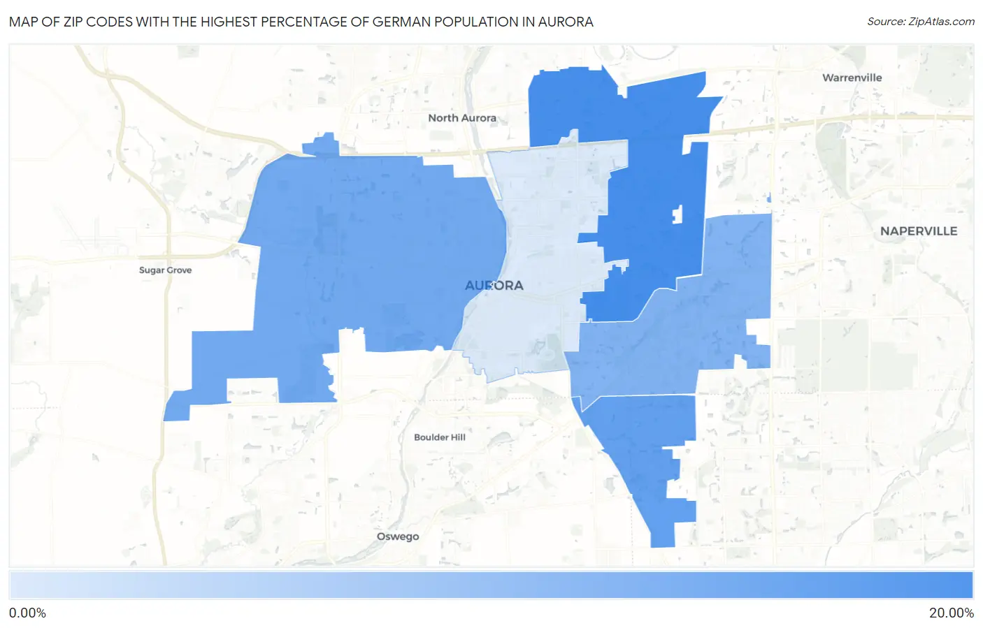Zip Codes with the Highest Percentage of German Population in Aurora Map