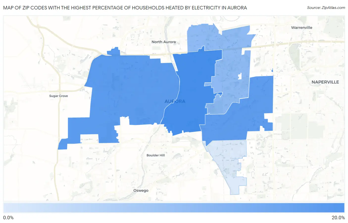 Zip Codes with the Highest Percentage of Households Heated by Electricity in Aurora Map