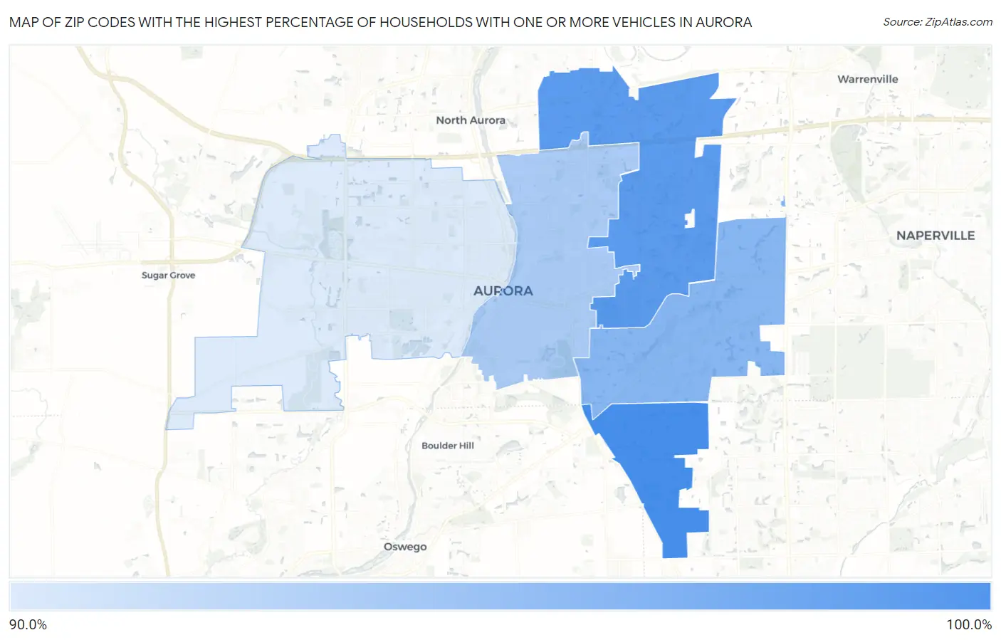 Zip Codes with the Highest Percentage of Households With One or more Vehicles in Aurora Map