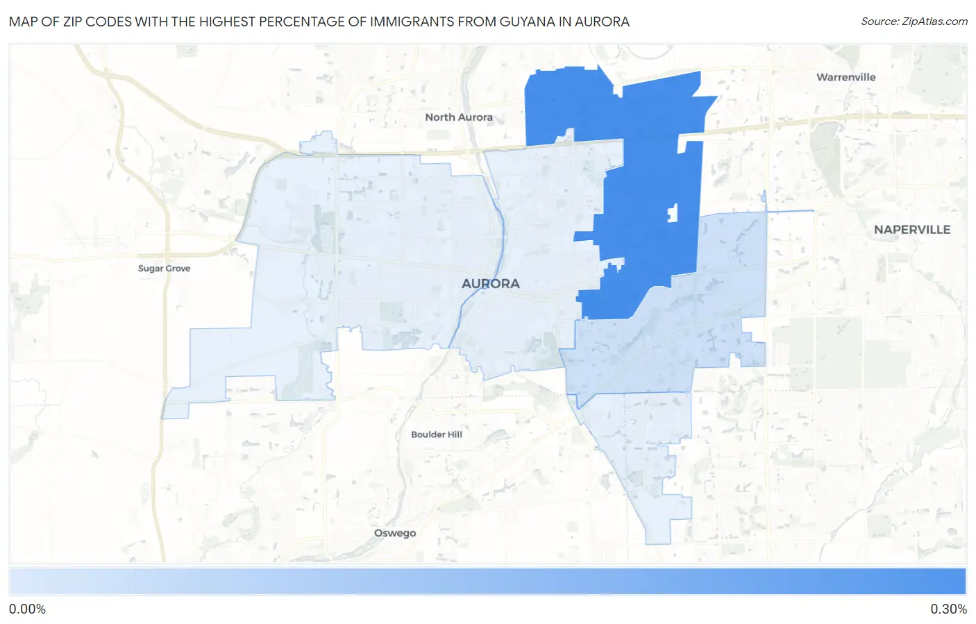 Zip Codes with the Highest Percentage of Immigrants from Guyana in Aurora Map