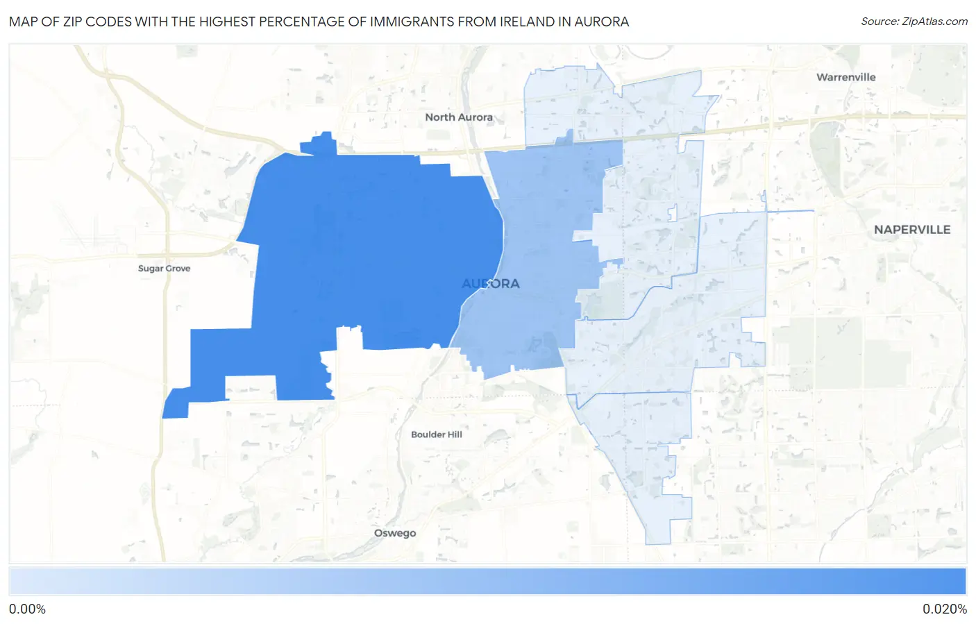 Zip Codes with the Highest Percentage of Immigrants from Ireland in Aurora Map