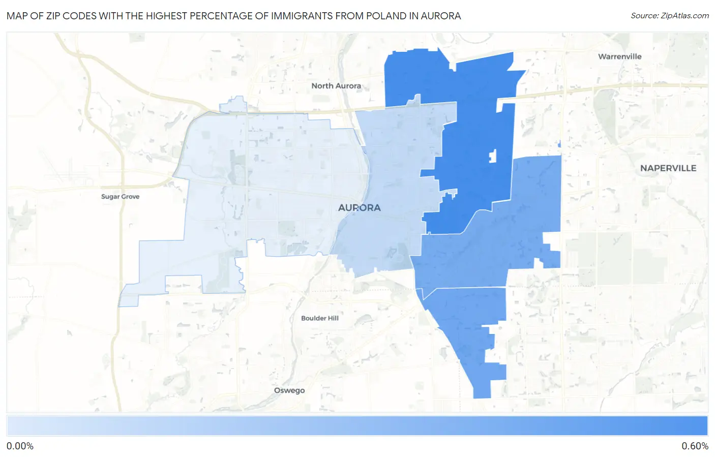 Zip Codes with the Highest Percentage of Immigrants from Poland in Aurora Map