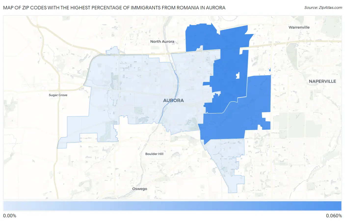 Zip Codes with the Highest Percentage of Immigrants from Romania in Aurora Map