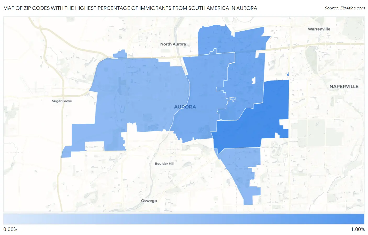 Zip Codes with the Highest Percentage of Immigrants from South America in Aurora Map