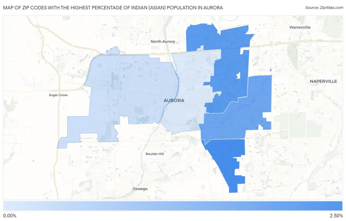 Zip Codes with the Highest Percentage of Indian (Asian) Population in Aurora Map