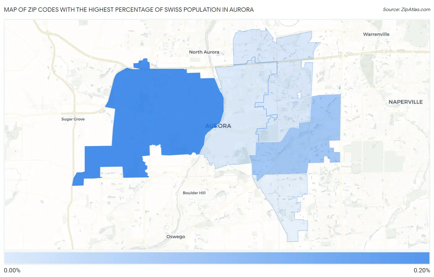 Zip Codes with the Highest Percentage of Swiss Population in Aurora Map