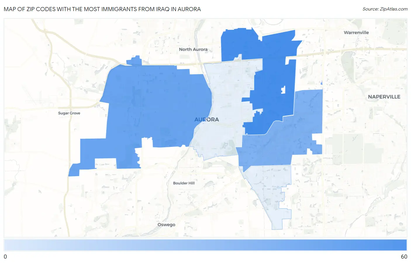 Zip Codes with the Most Immigrants from Iraq in Aurora Map