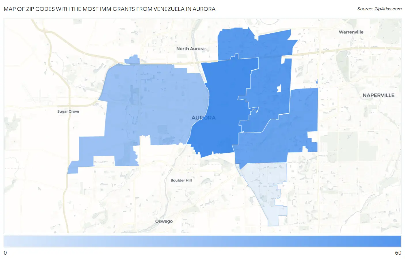 Zip Codes with the Most Immigrants from Venezuela in Aurora Map