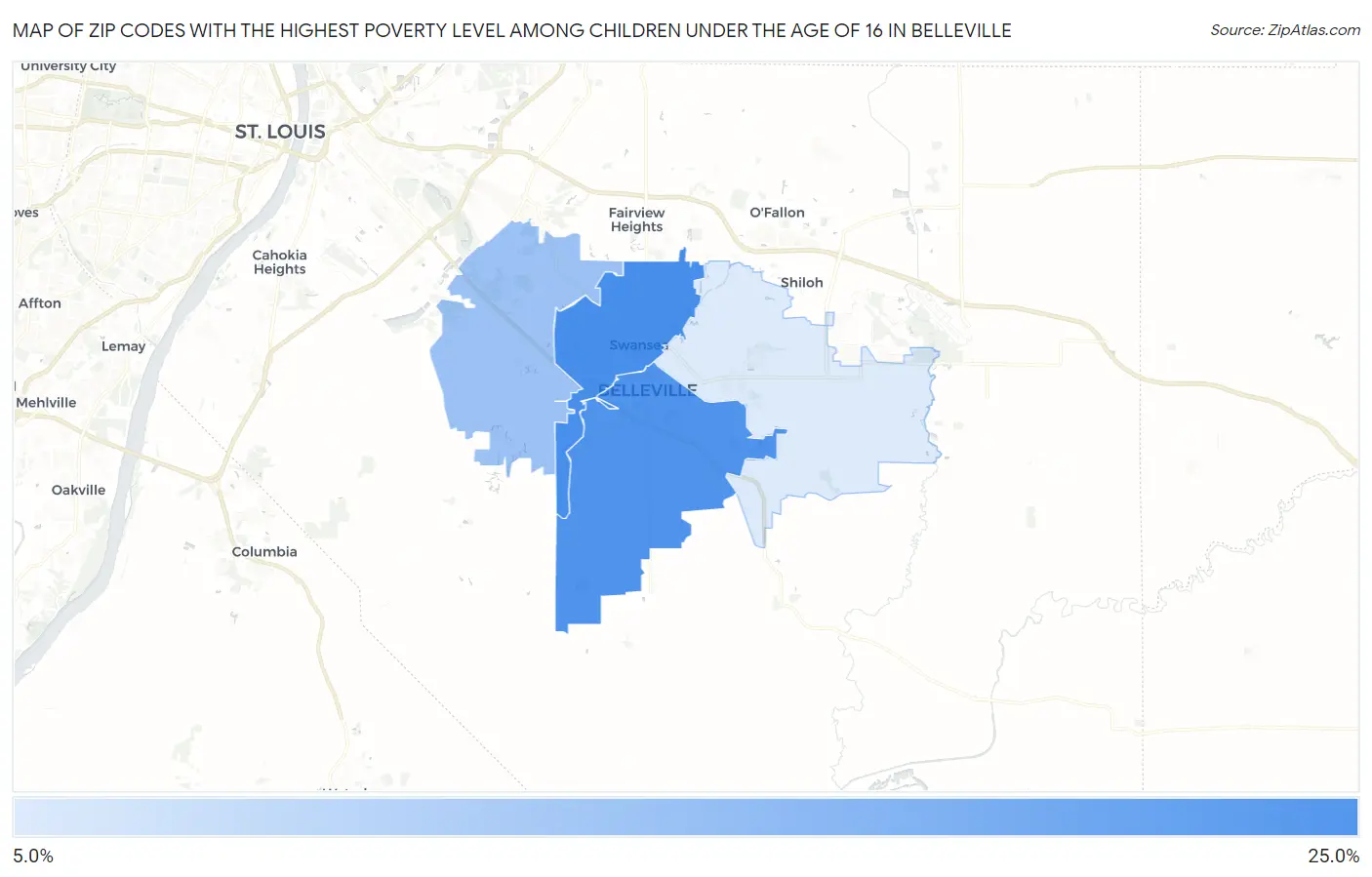 Zip Codes with the Highest Poverty Level Among Children Under the Age of 16 in Belleville Map