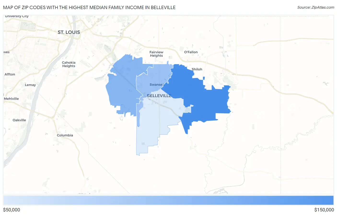 Zip Codes with the Highest Median Family Income in Belleville Map