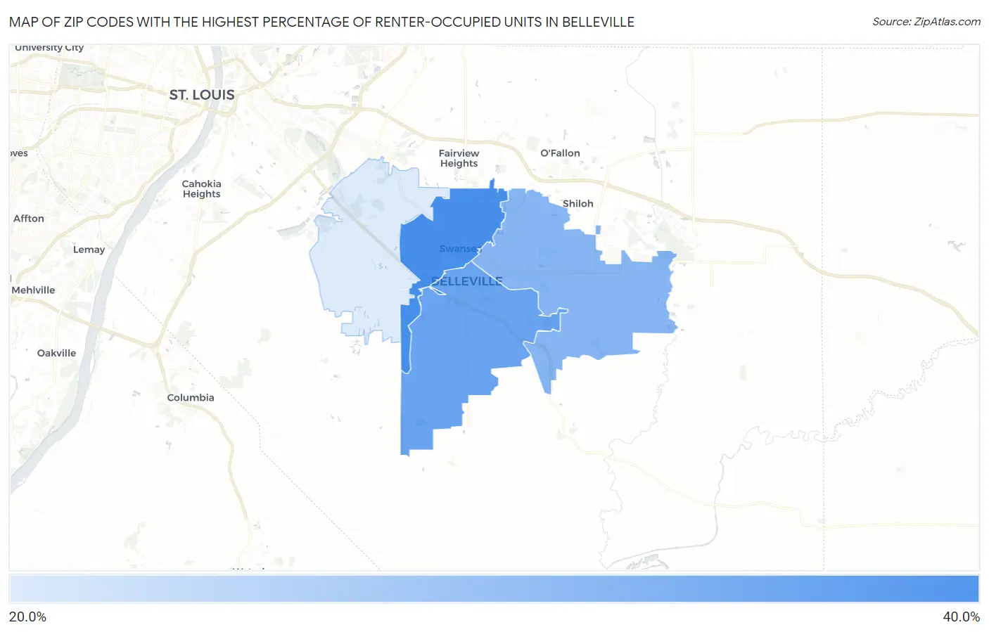 Zip Codes with the Highest Percentage of Renter-Occupied Units in Belleville Map