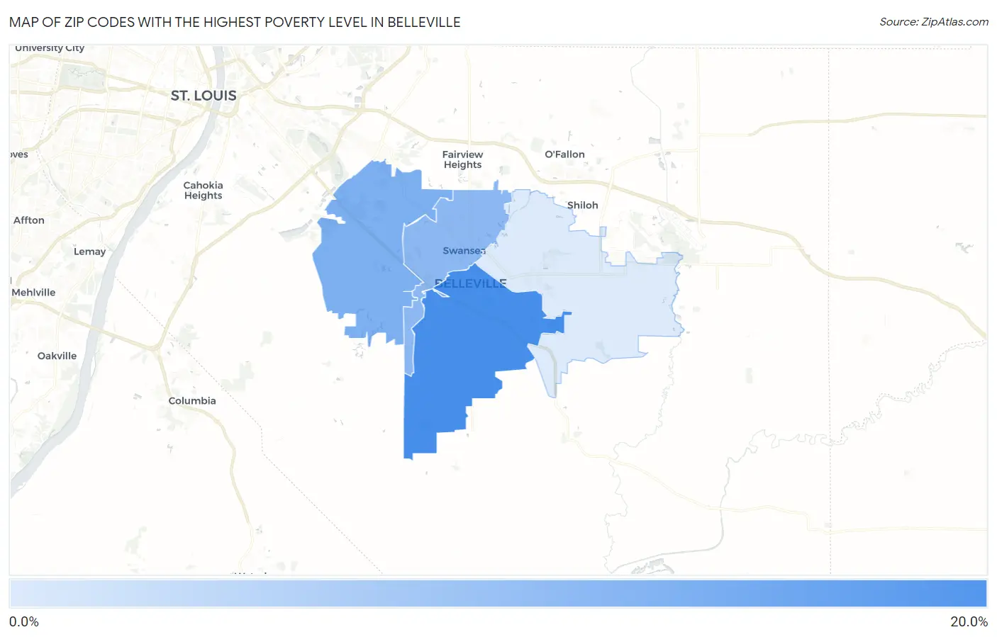 Zip Codes with the Highest Poverty Level in Belleville Map