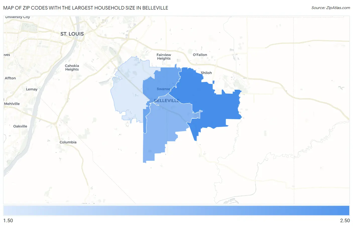Zip Codes with the Largest Household Size in Belleville Map