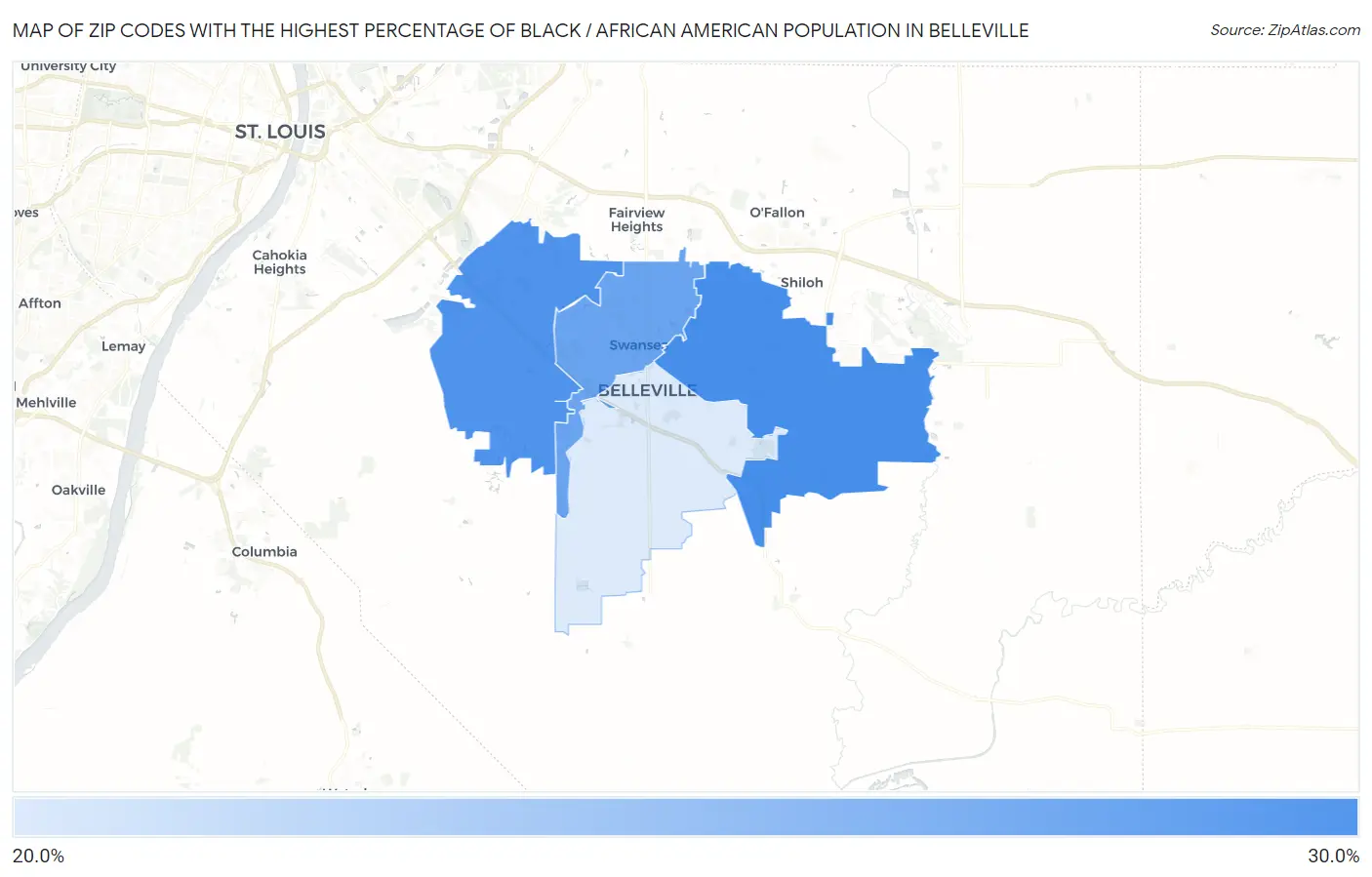 Zip Codes with the Highest Percentage of Black / African American Population in Belleville Map