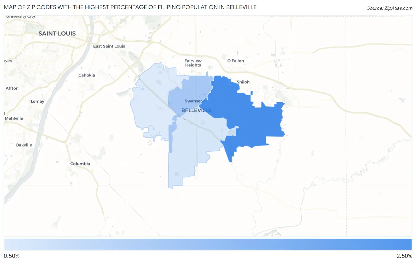 Zip Codes with the Highest Percentage of Filipino Population in Belleville Map