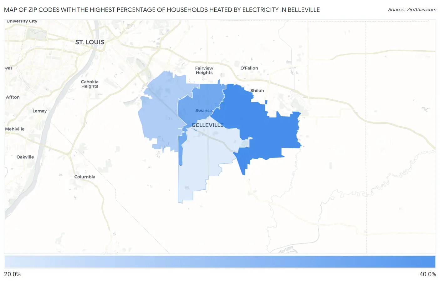 Zip Codes with the Highest Percentage of Households Heated by Electricity in Belleville Map