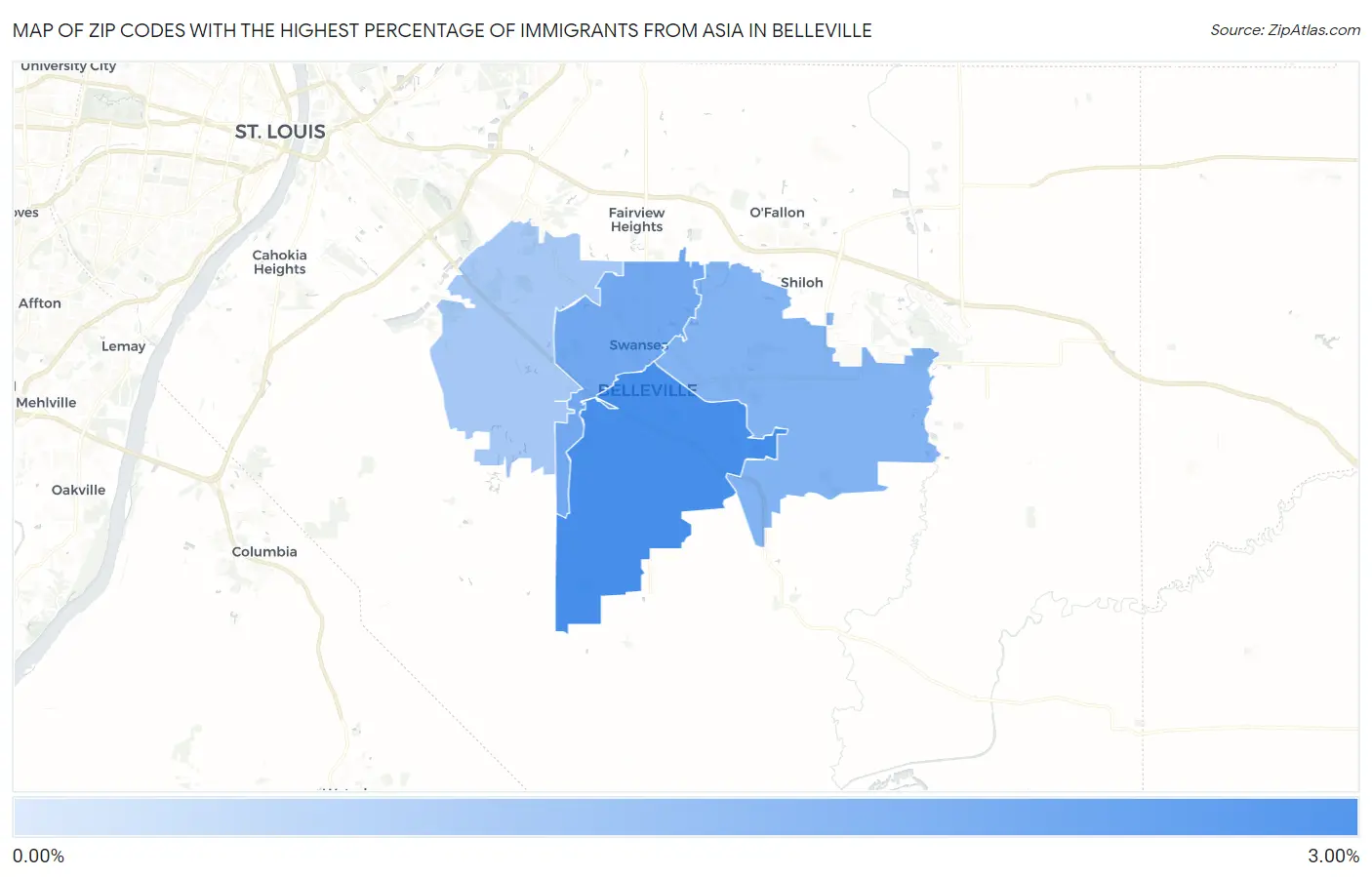 Zip Codes with the Highest Percentage of Immigrants from Asia in Belleville Map