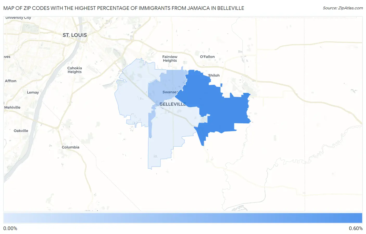 Zip Codes with the Highest Percentage of Immigrants from Jamaica in Belleville Map