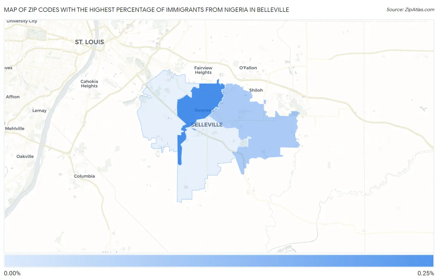 Zip Codes with the Highest Percentage of Immigrants from Nigeria in Belleville Map