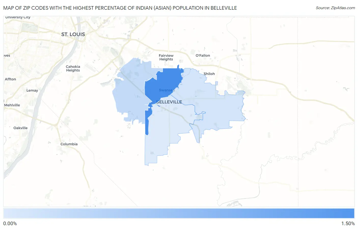 Zip Codes with the Highest Percentage of Indian (Asian) Population in Belleville Map