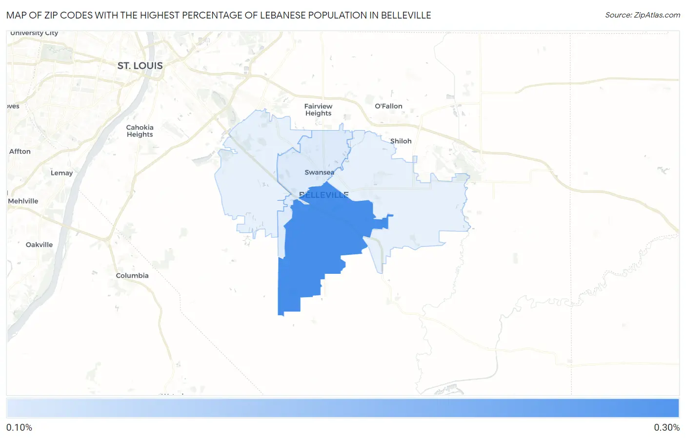 Zip Codes with the Highest Percentage of Lebanese Population in Belleville Map