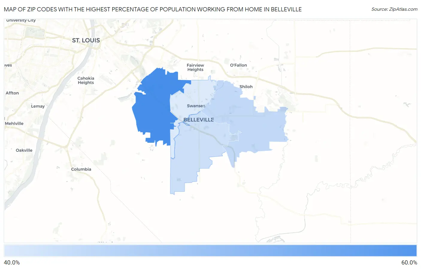 Zip Codes with the Highest Percentage of Population Working from Home in Belleville Map
