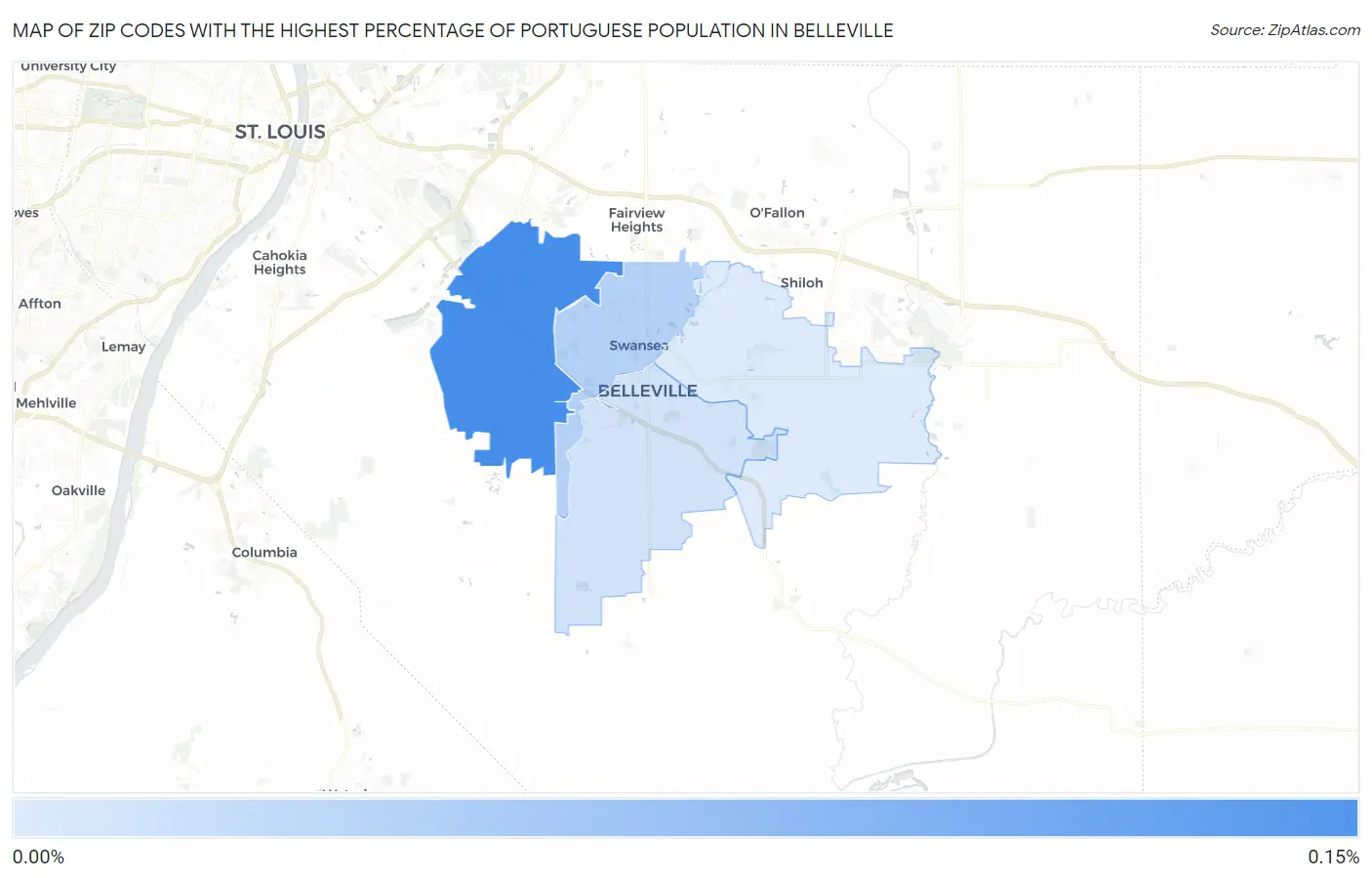 Zip Codes with the Highest Percentage of Portuguese Population in Belleville Map