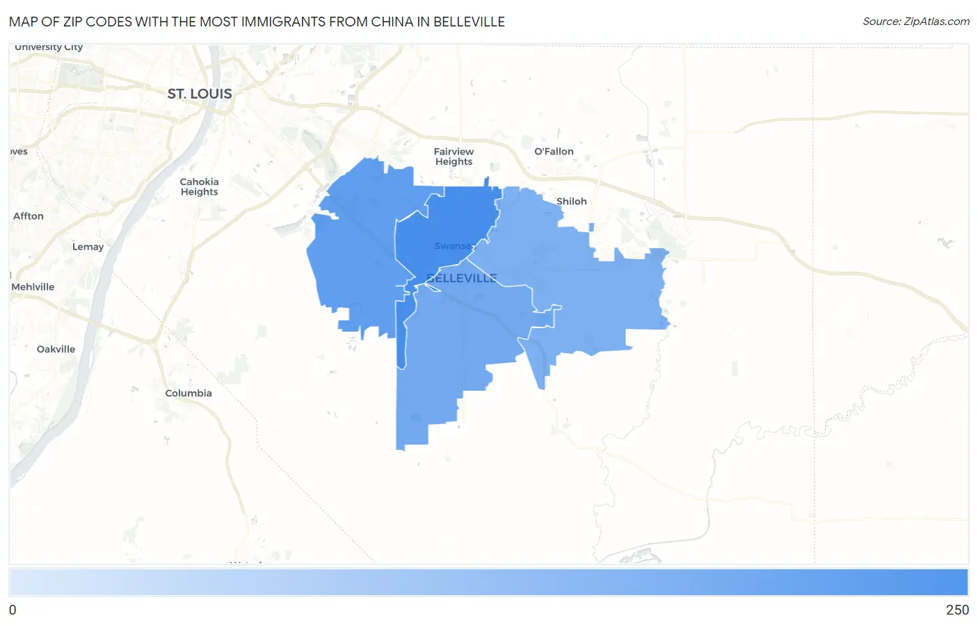 Zip Codes with the Most Immigrants from China in Belleville Map