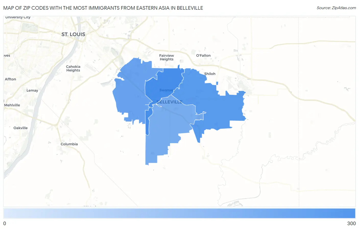 Zip Codes with the Most Immigrants from Eastern Asia in Belleville Map