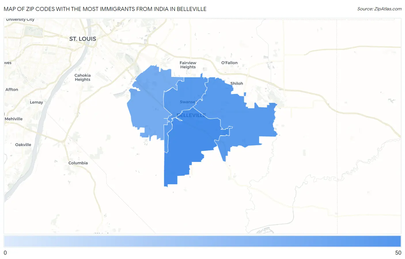 Zip Codes with the Most Immigrants from India in Belleville Map