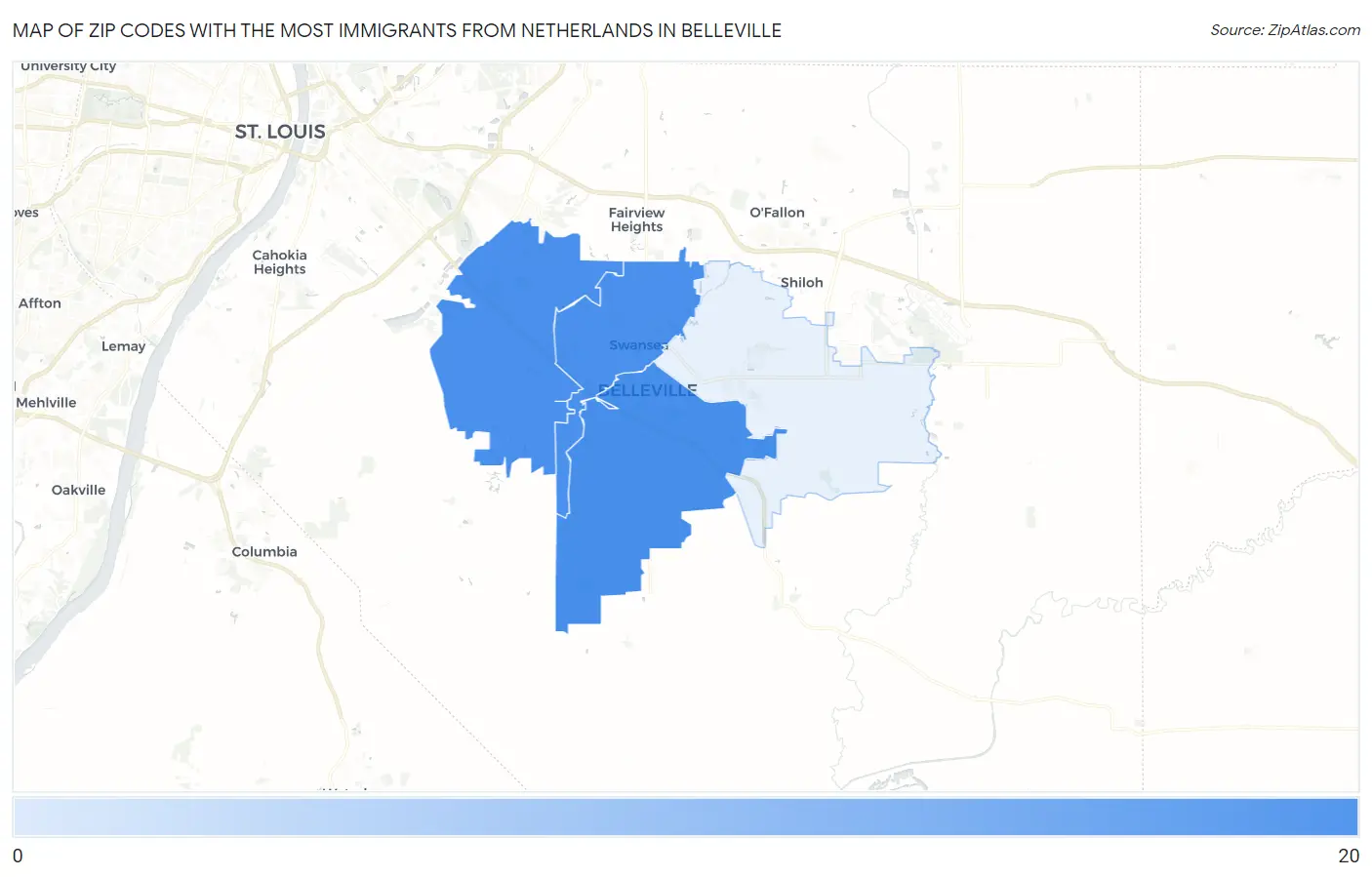 Zip Codes with the Most Immigrants from Netherlands in Belleville Map