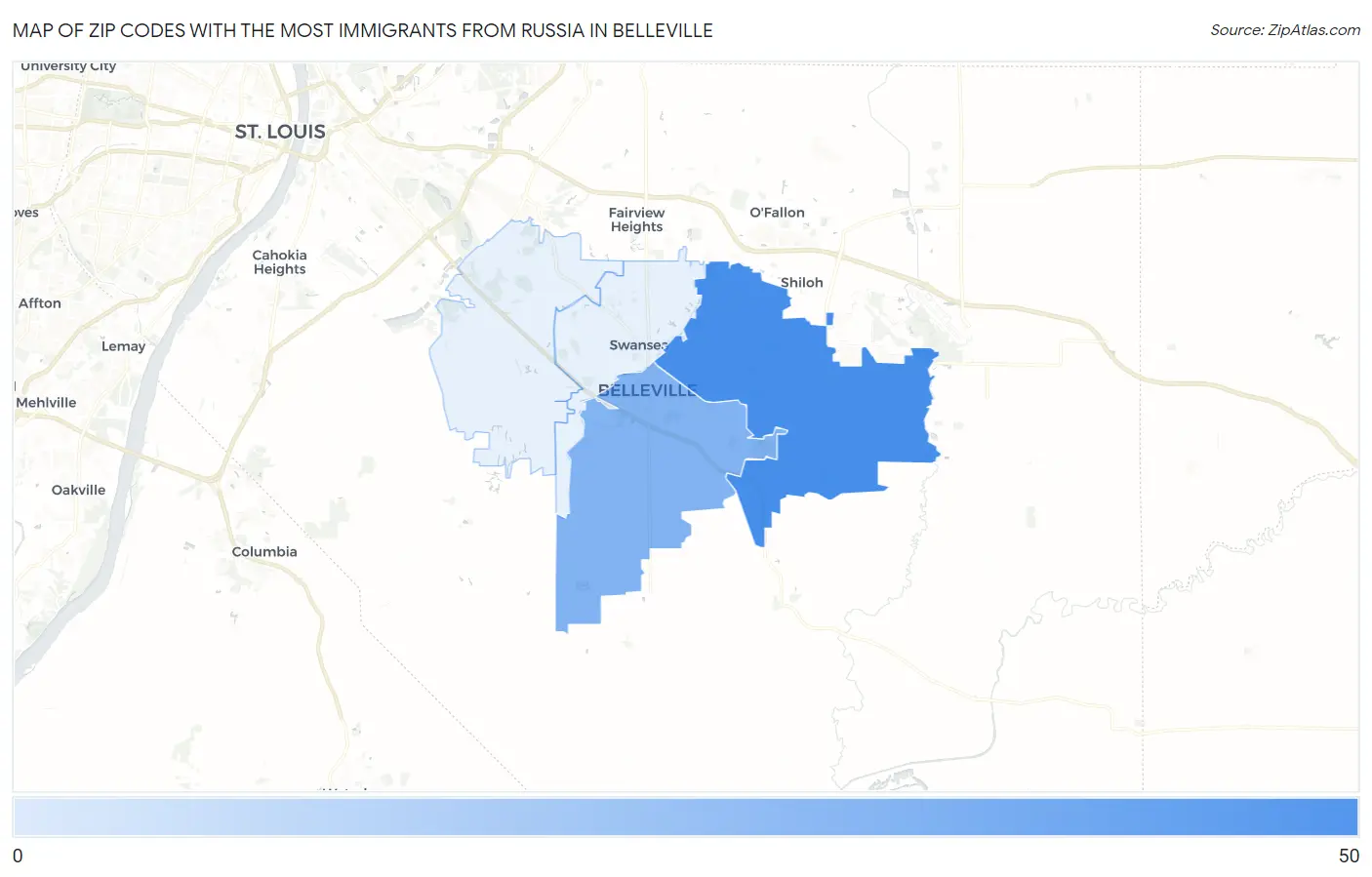 Zip Codes with the Most Immigrants from Russia in Belleville Map