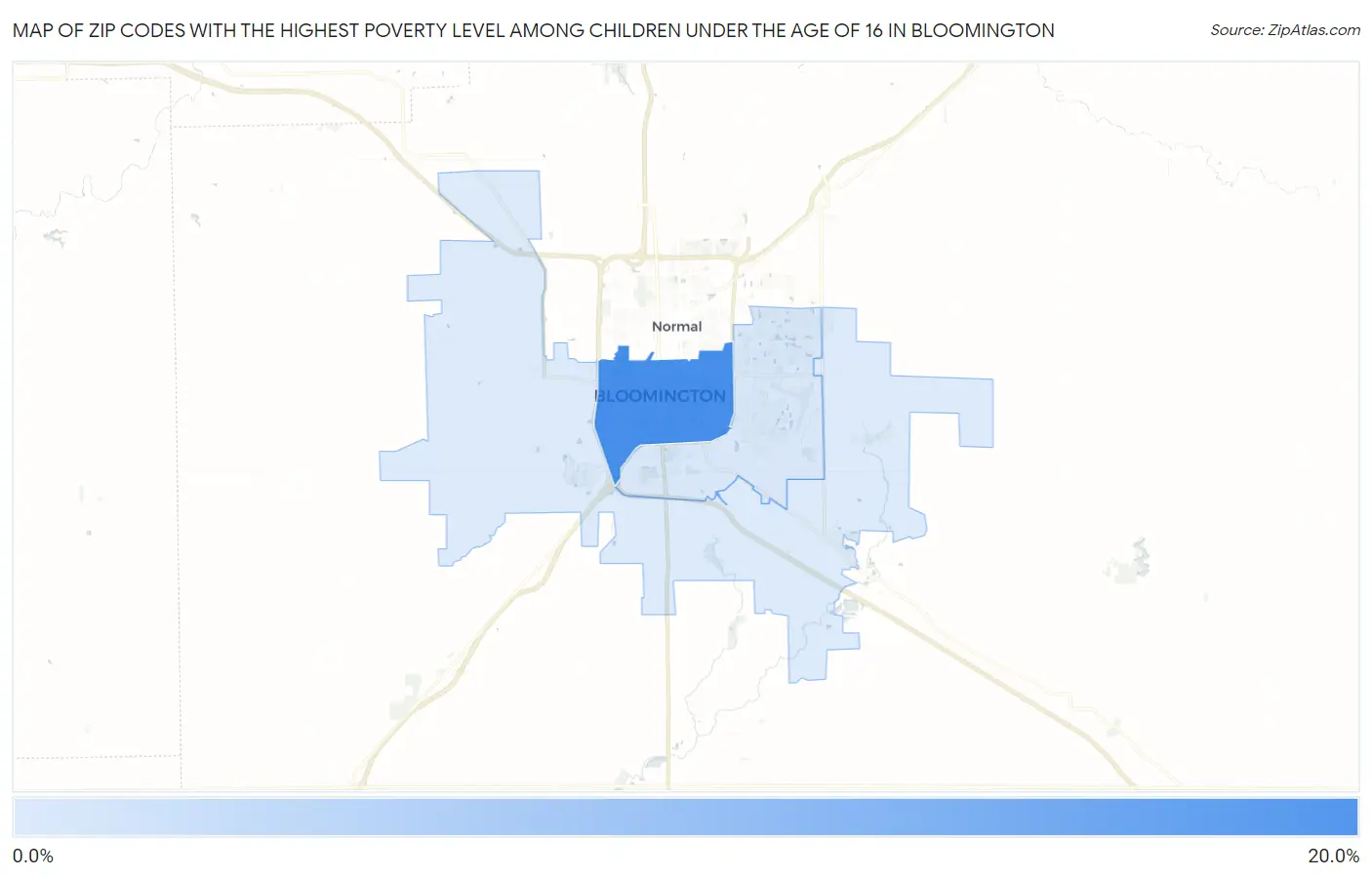 Zip Codes with the Highest Poverty Level Among Children Under the Age of 16 in Bloomington Map