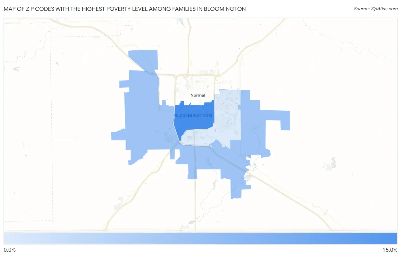 Zip Codes with the Highest Poverty Level Among Families in Bloomington Map