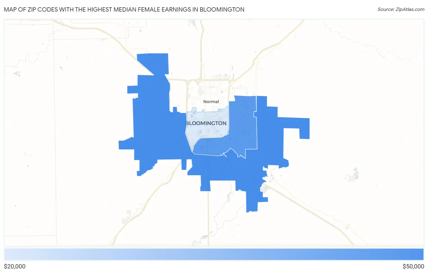 Zip Codes with the Highest Median Female Earnings in Bloomington Map