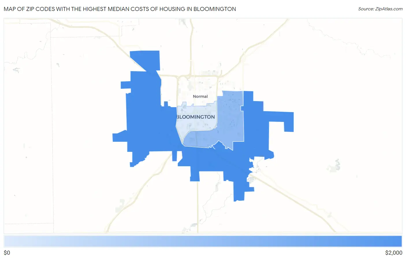 Zip Codes with the Highest Median Costs of Housing in Bloomington Map