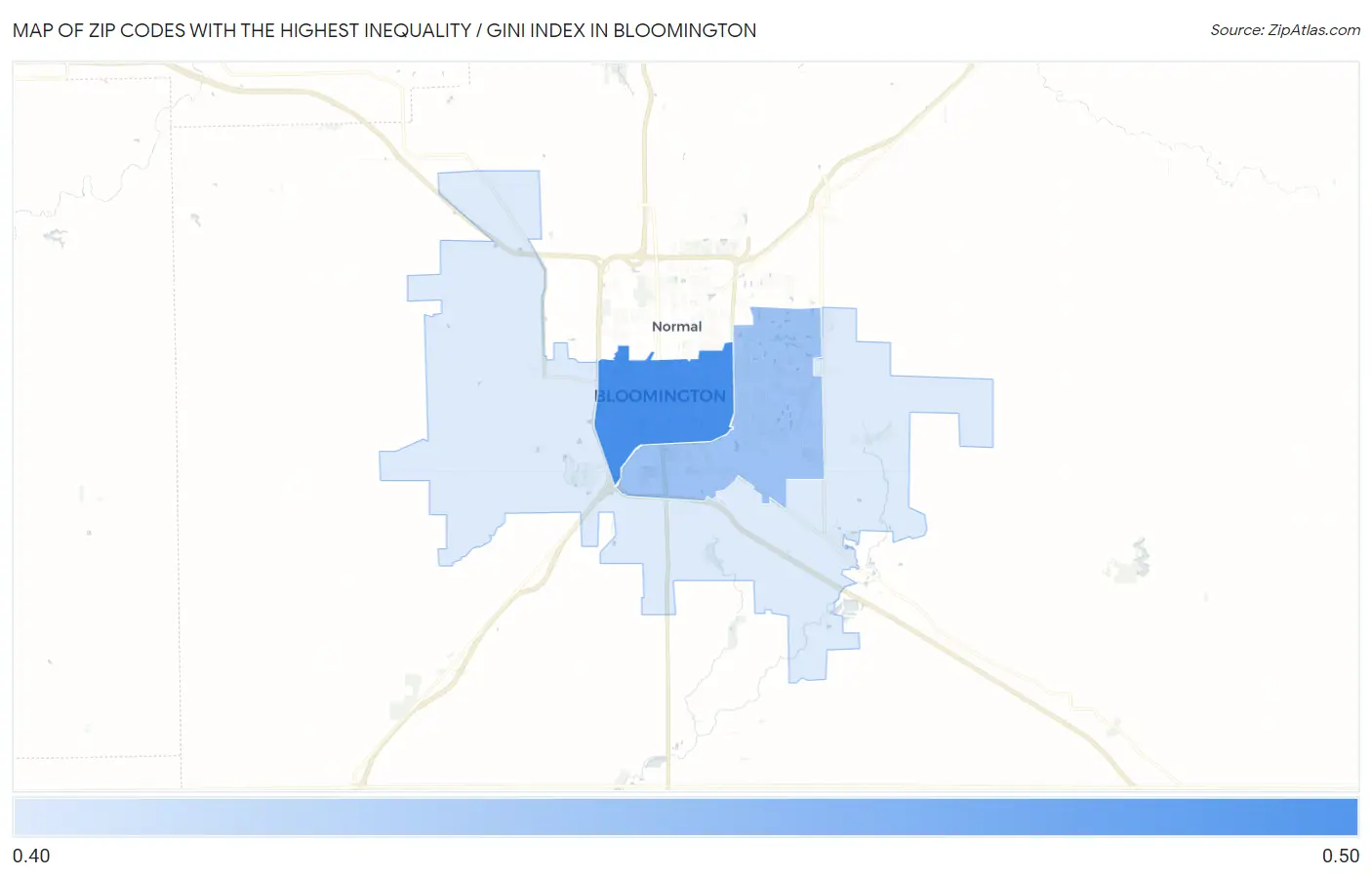 Zip Codes with the Highest Inequality / Gini Index in Bloomington Map