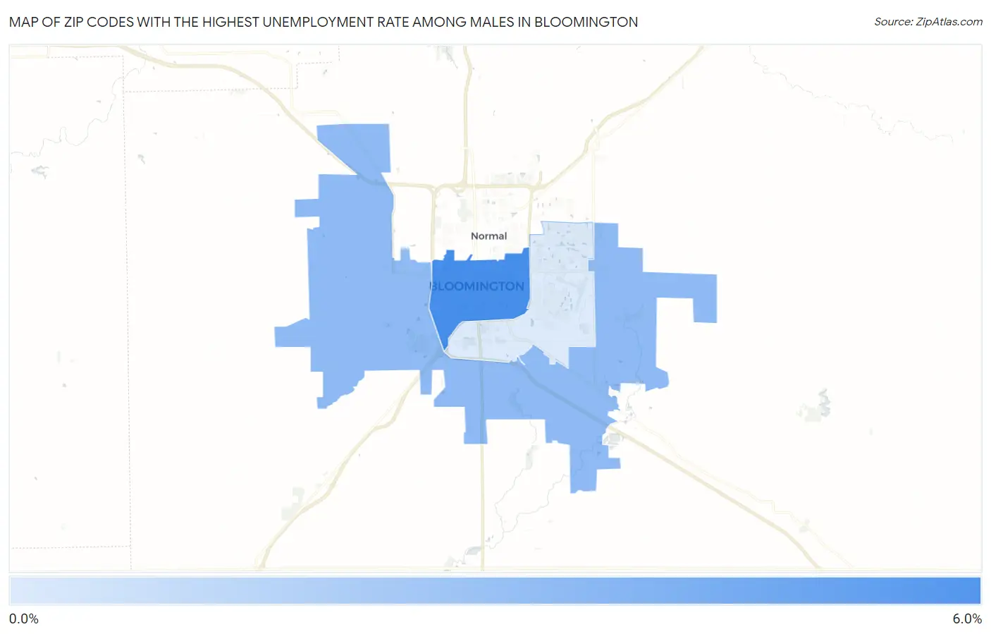 Zip Codes with the Highest Unemployment Rate Among Males in Bloomington Map