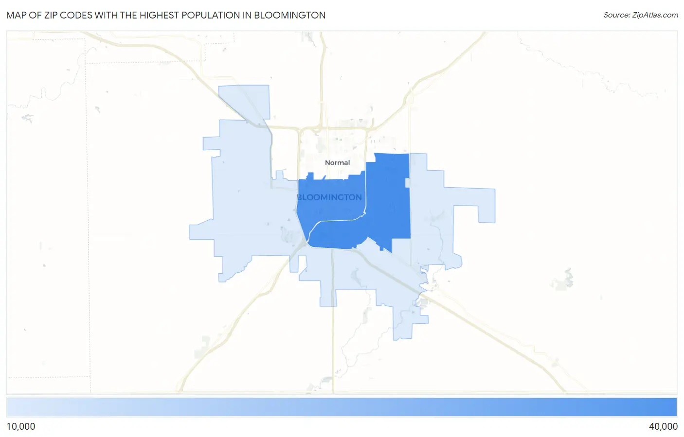 Zip Codes with the Highest Population in Bloomington Map