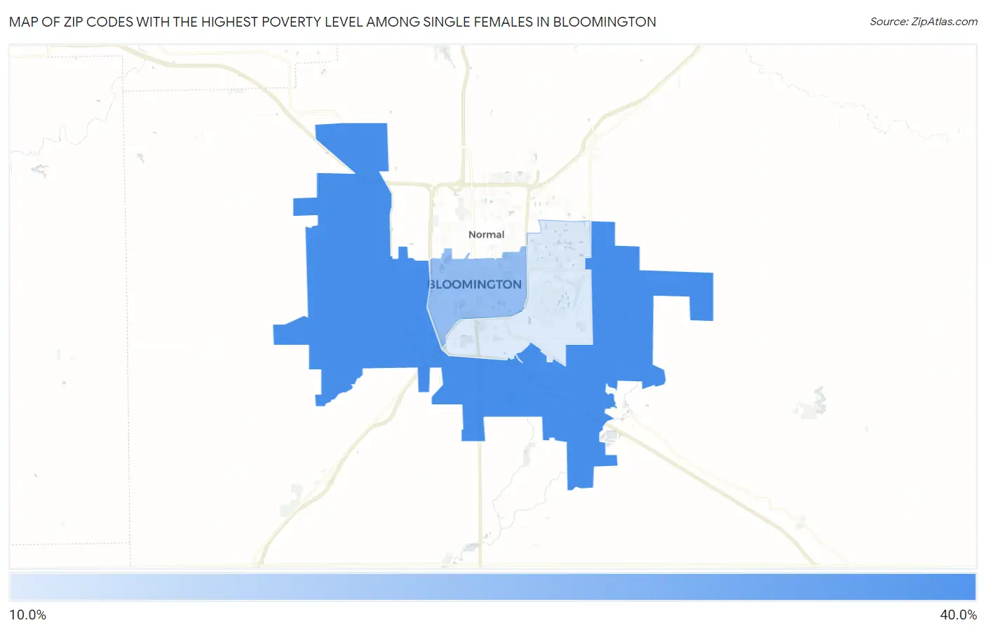 Zip Codes with the Highest Poverty Level Among Single Females in Bloomington Map