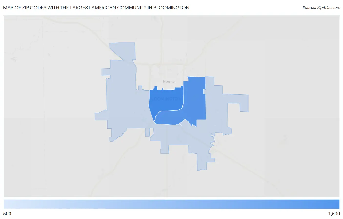 Zip Codes with the Largest American Community in Bloomington Map