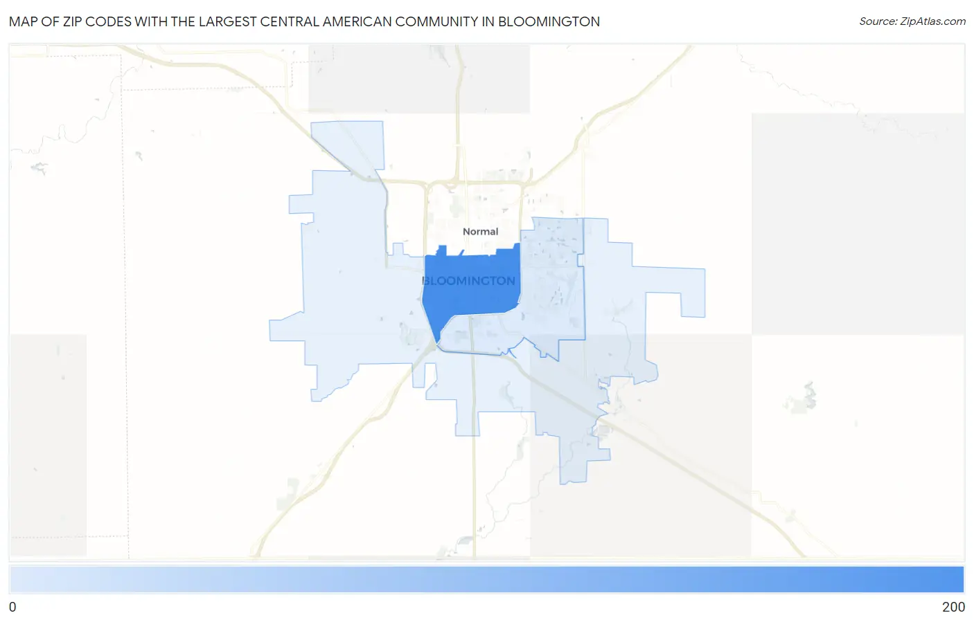 Zip Codes with the Largest Central American Community in Bloomington Map